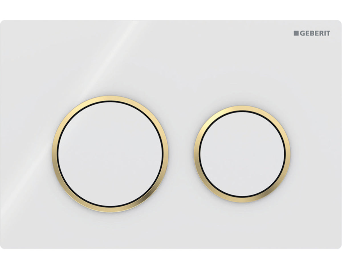 Geberit Kappa21 Flush Plate – Bright White Finish, Bright Gold Trim