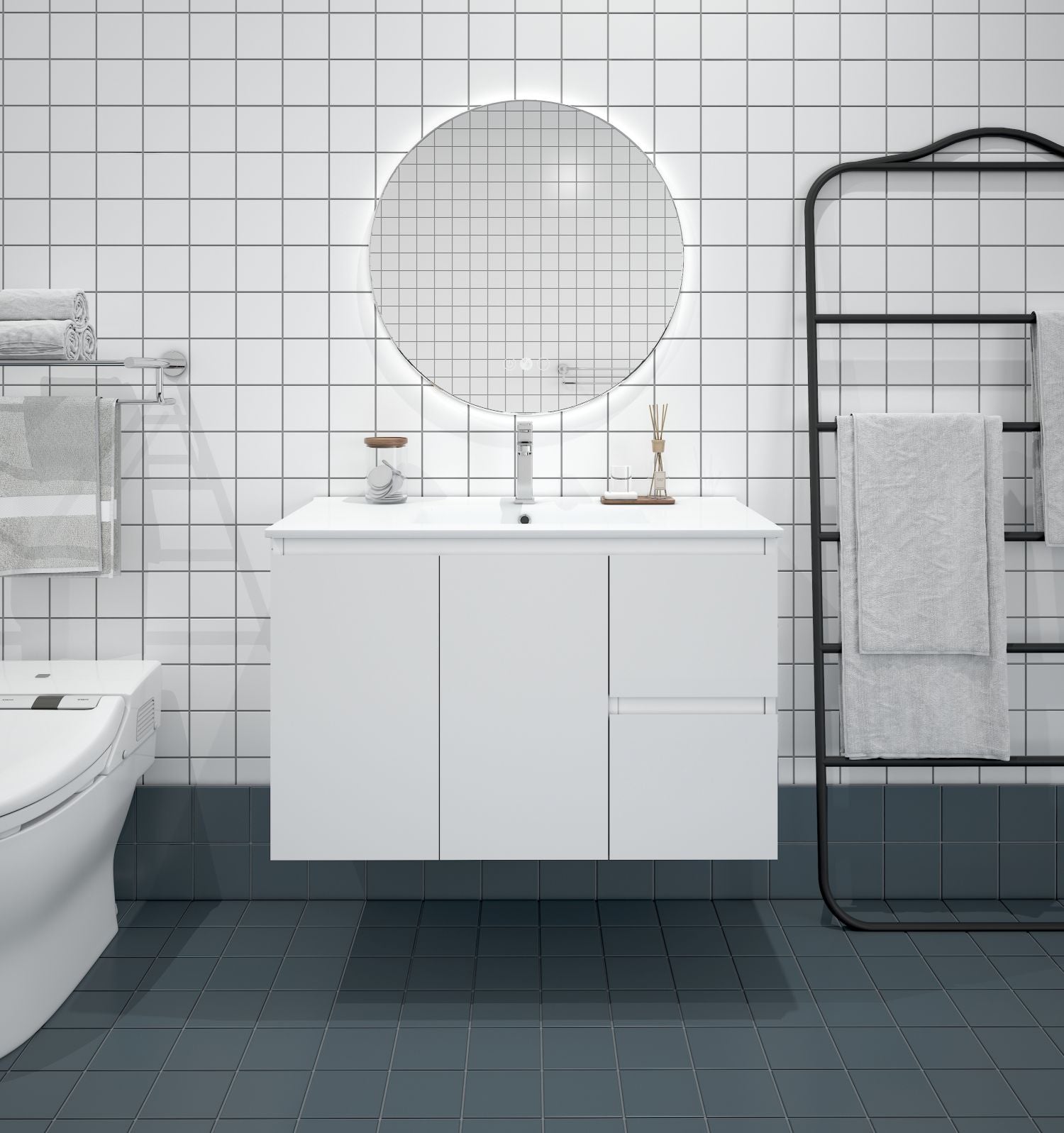 BIANCA 900mm MDF Wall-Hung Vanity (RHD)