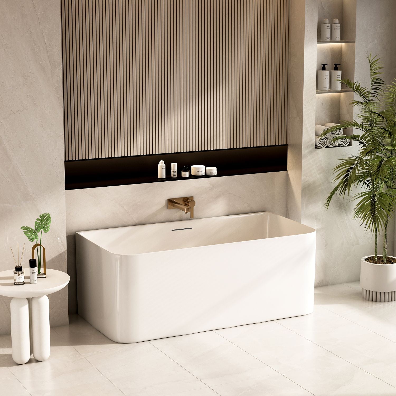 Bullion Ultra-Thin Back-to-Wall Bathtub – Gloss White