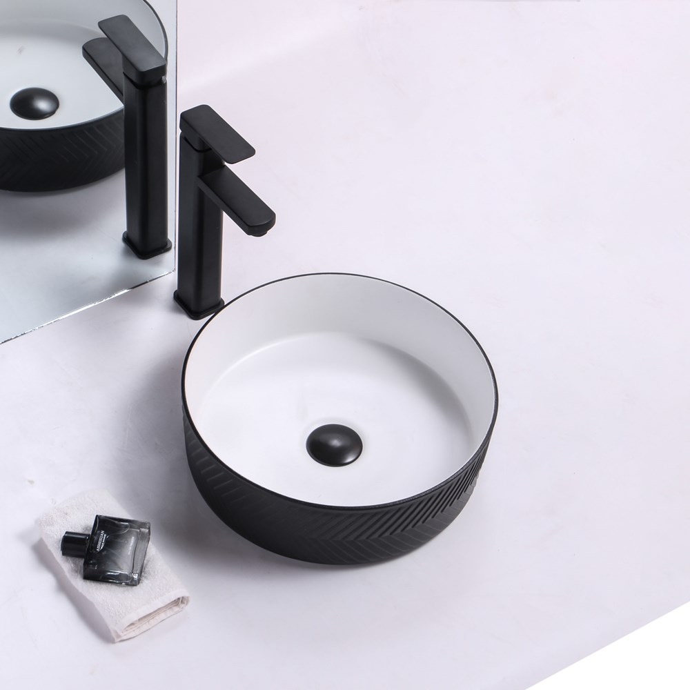 365x365x120mm Black Textured Exterior & Matte White Interior Above Counter Basin