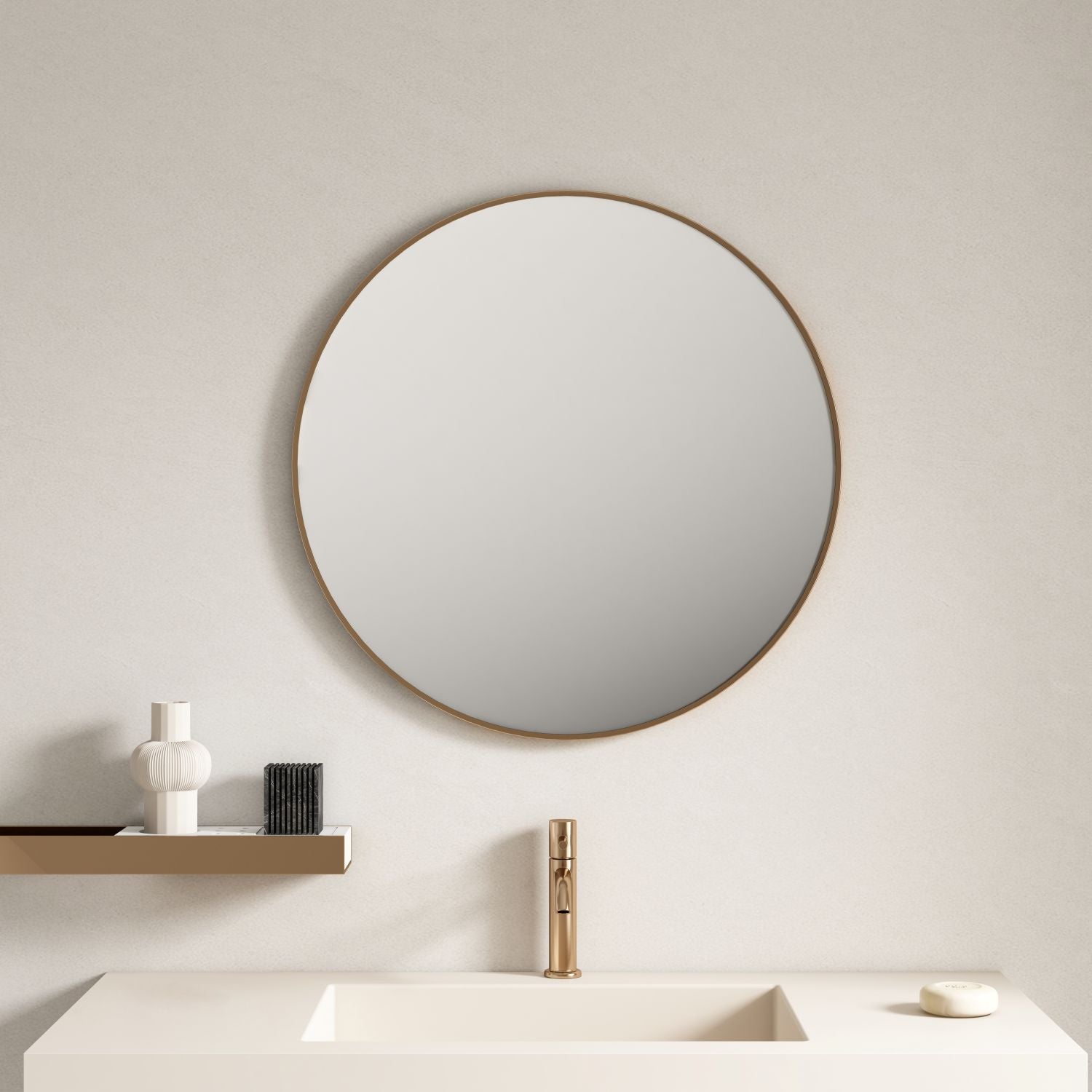 Aluminum Framed 600mm Round Mirror – Brushed Gold