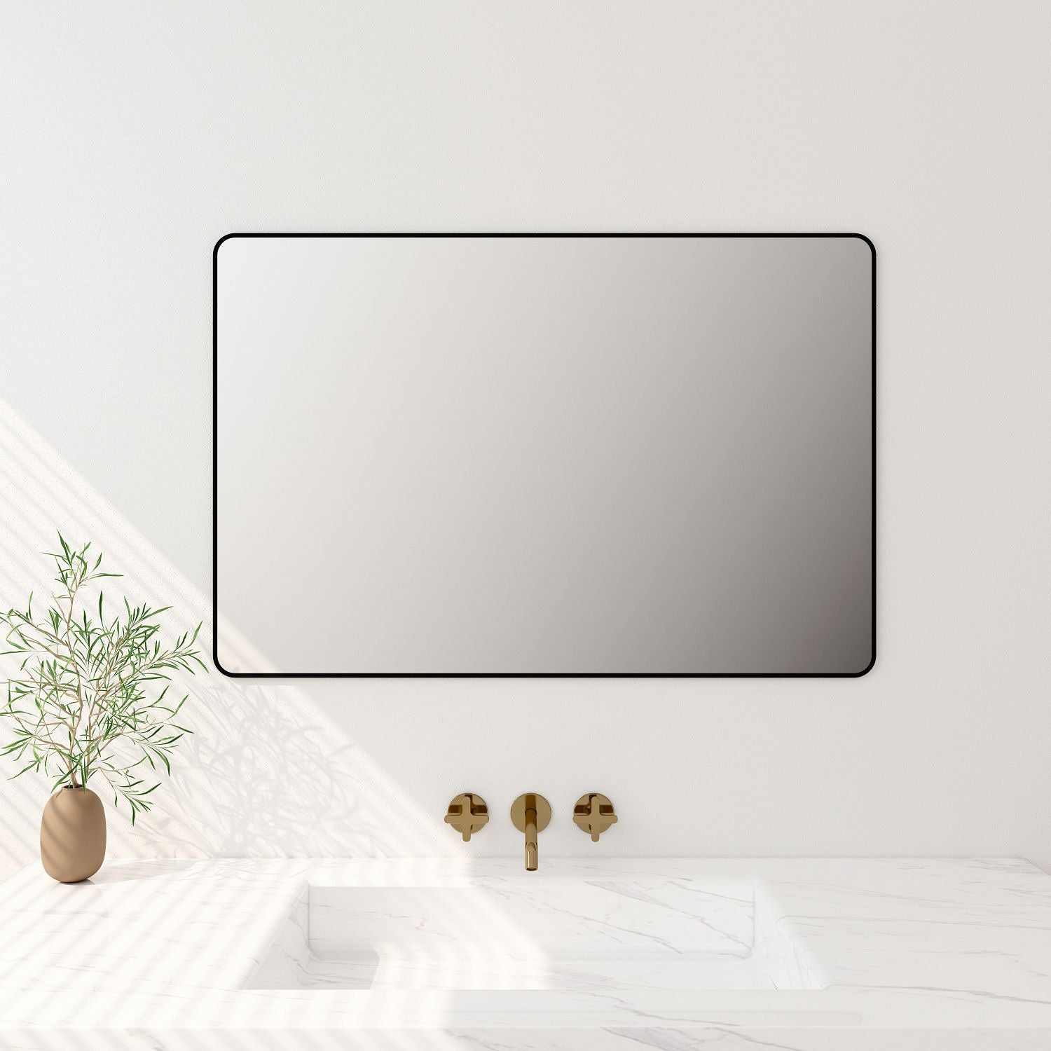 Aluminum Framed 900mm Rectangular Mirror – Matt Black