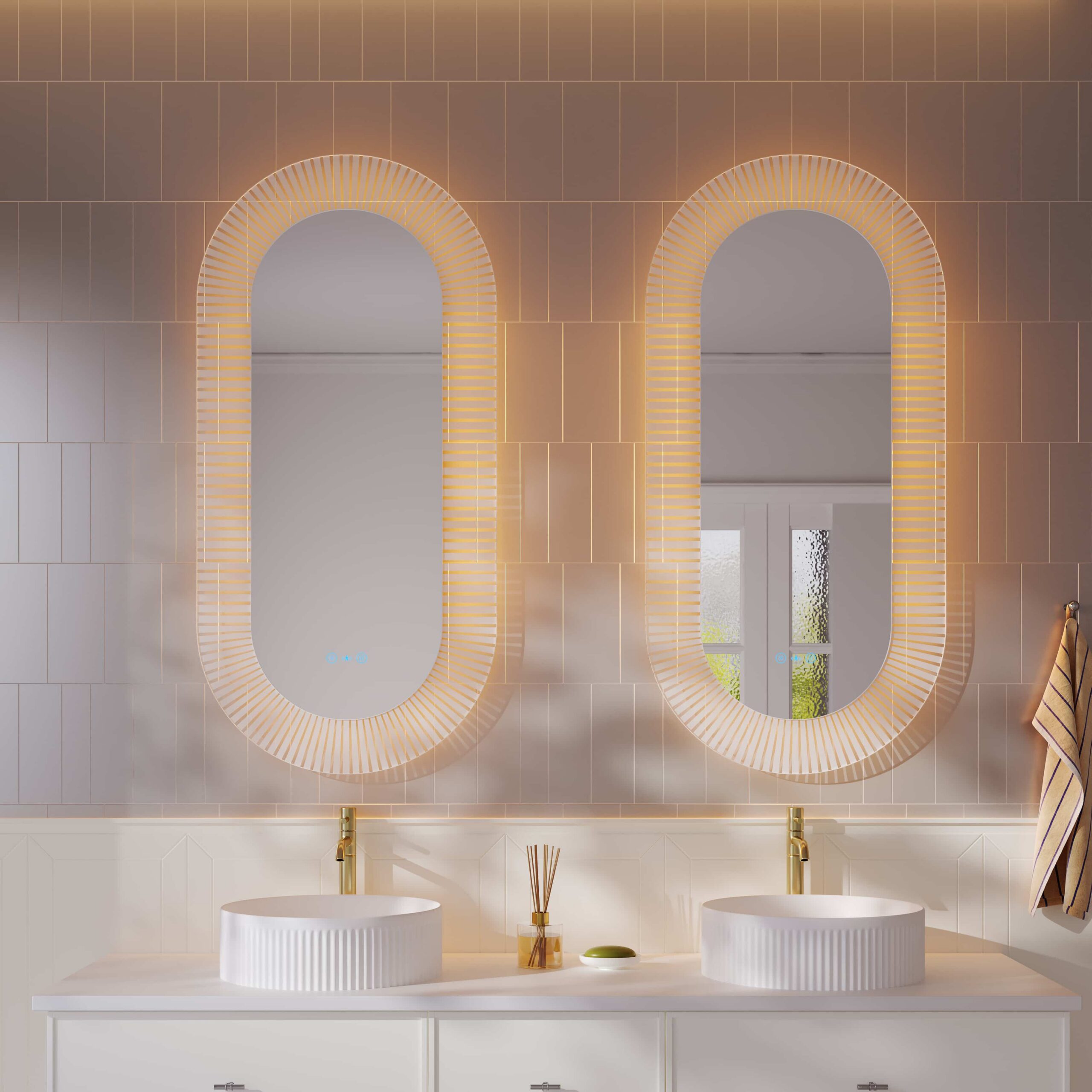 Freya 600×1200mm LED Textured Oval Mirror