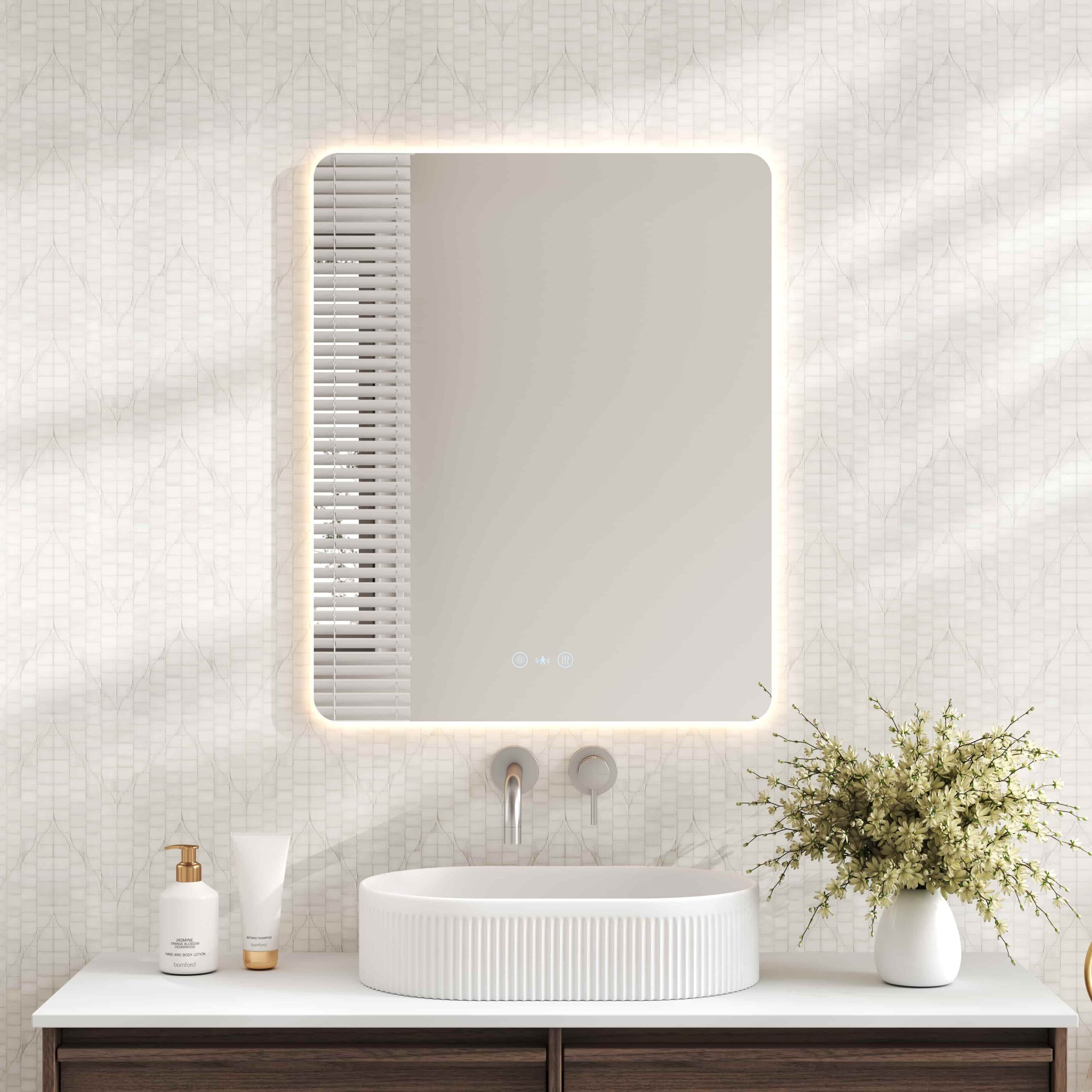 Luna LED Rectangular Mirror 600mm – with Adjustable LED Lighting