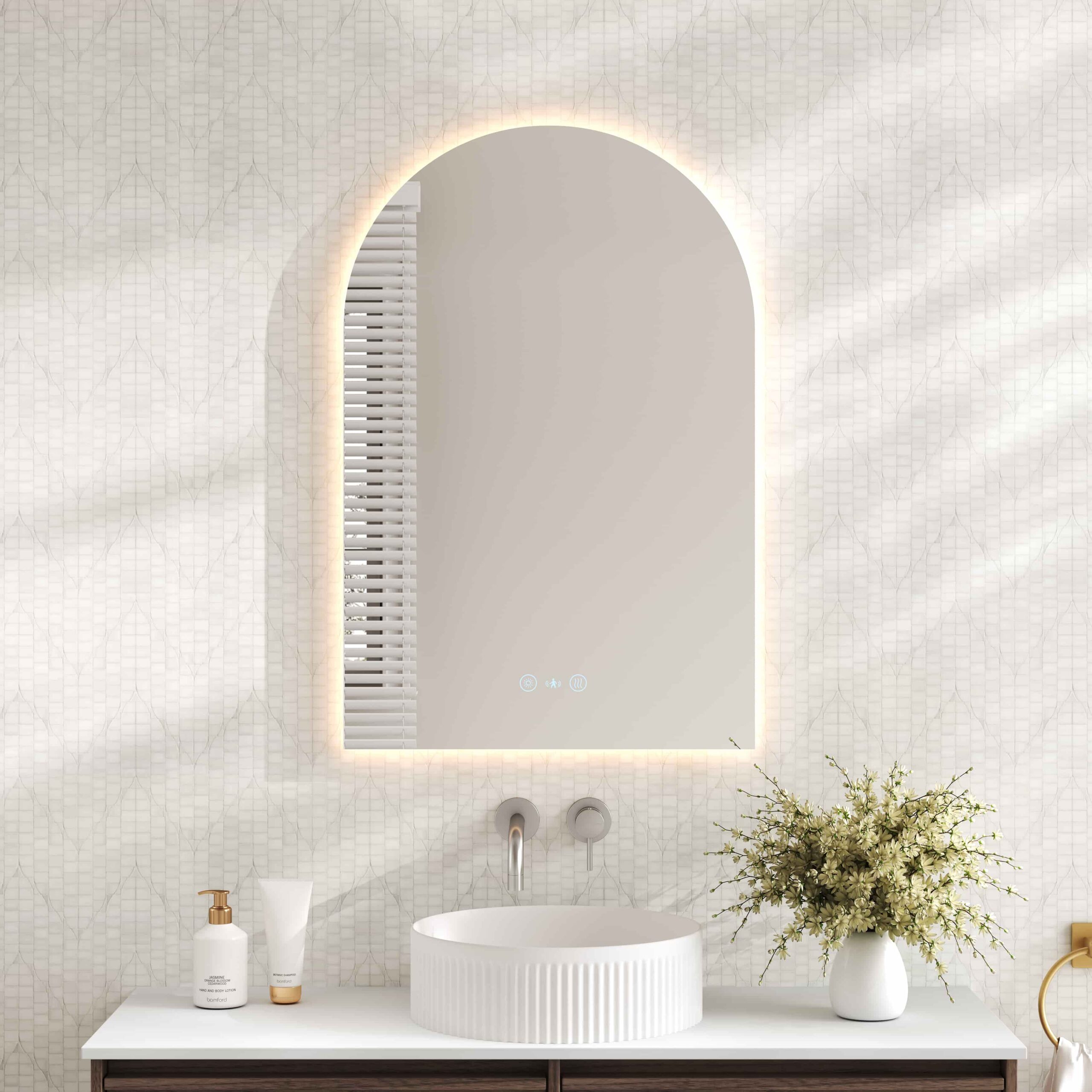 Luna LED Arch Mirror 600 x 900mm – with Adjustable LED Lighting