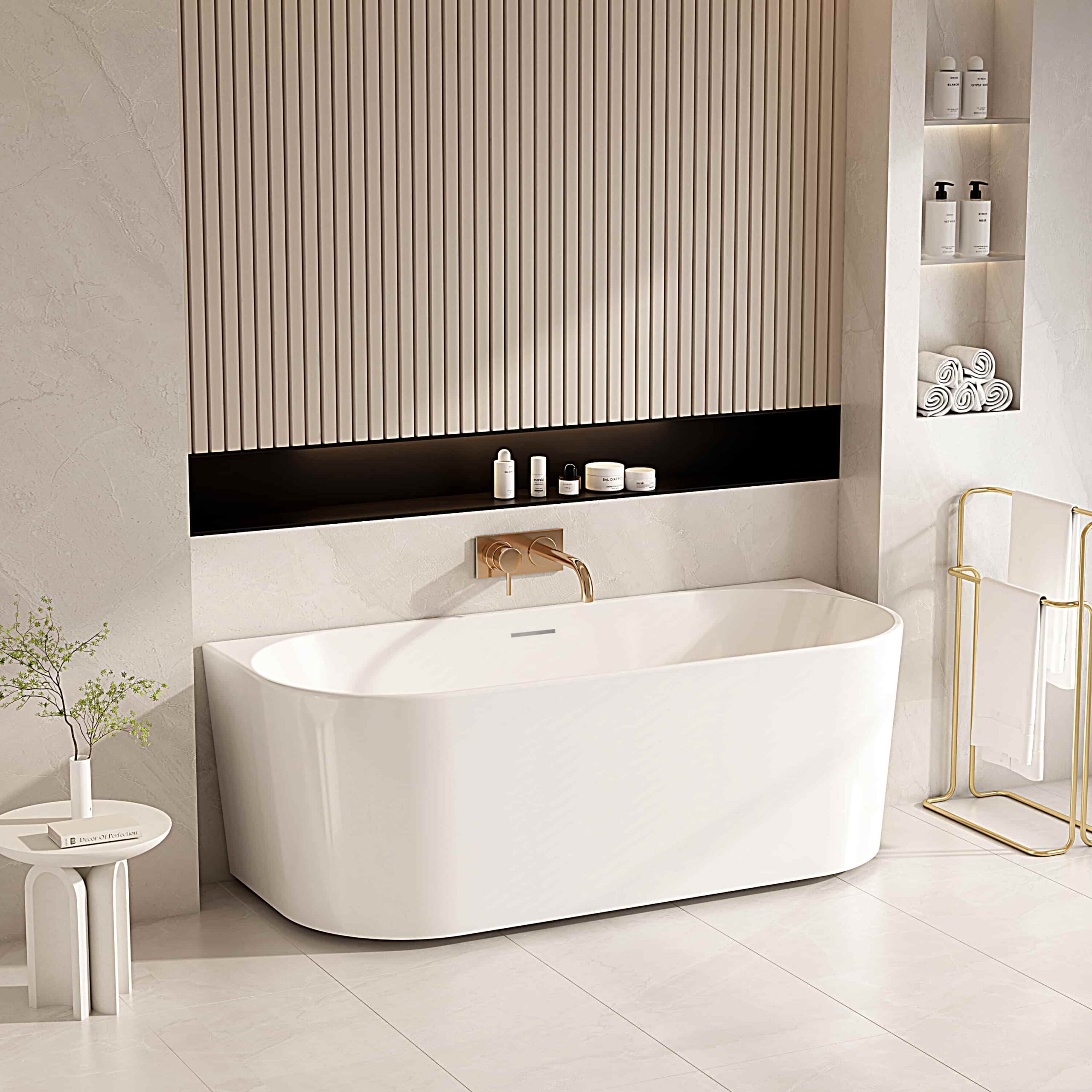 Musen Ultra-Thin Back-to-Wall Bathtub – Gloss White