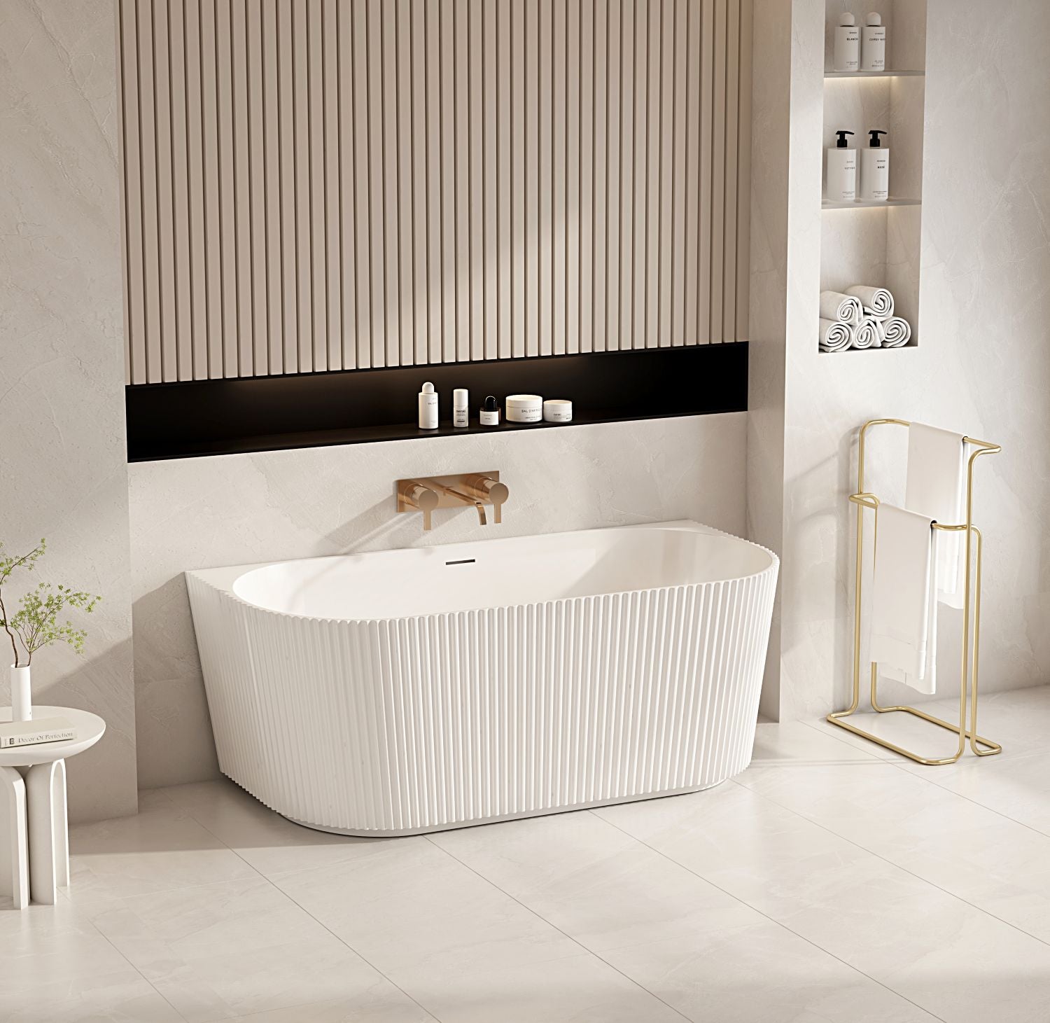 Rose Fluted Back-to-Wall Bathtub – Matt White