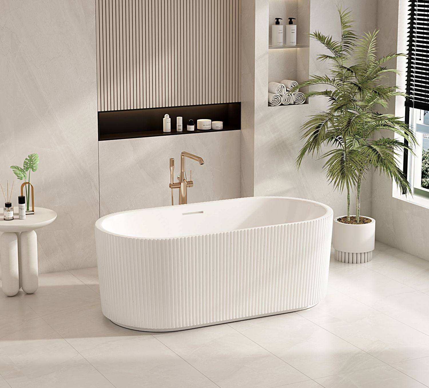 Rose Fluted V-Groove Freestanding Bathtub – Matt White
