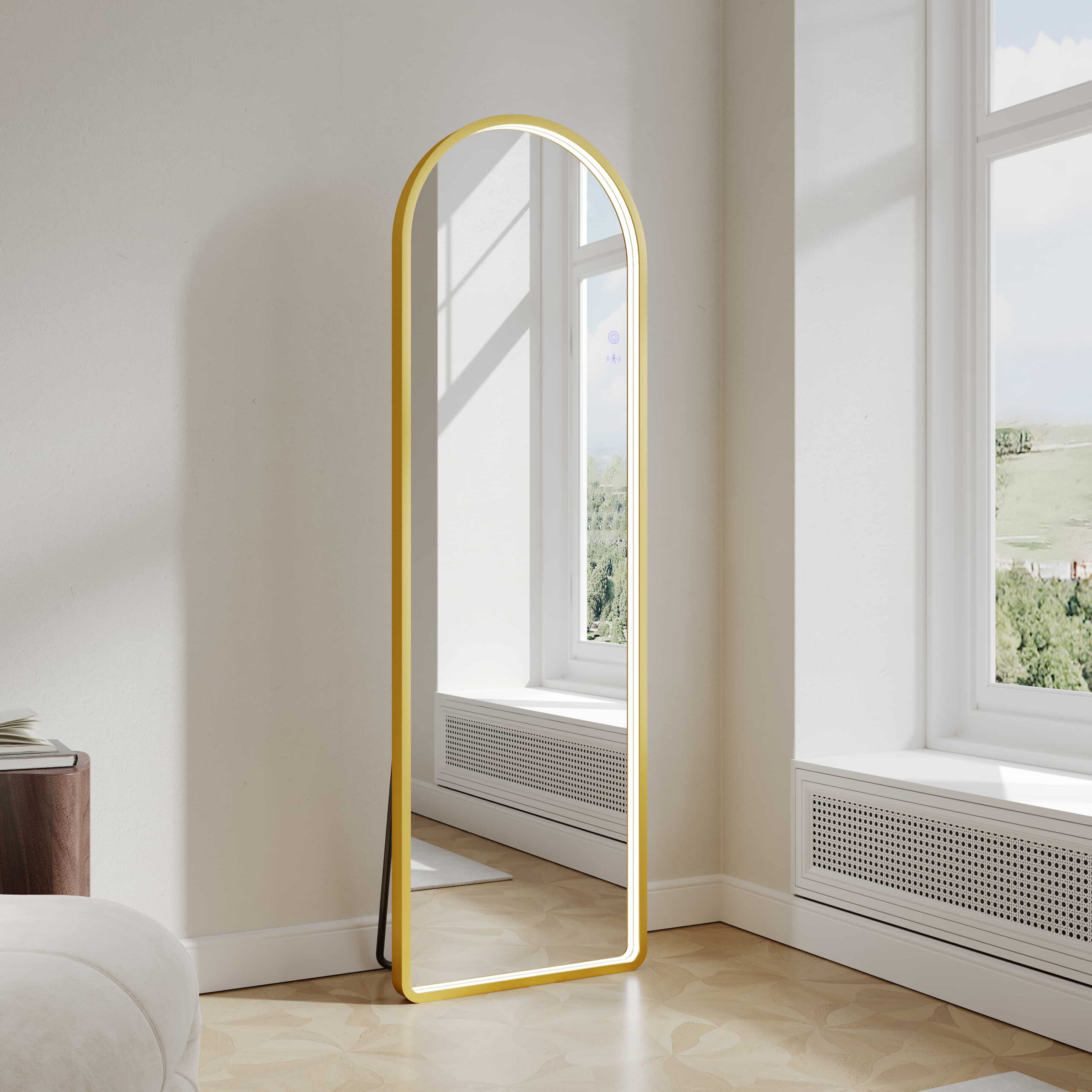 Saga 500×1600mm Freestanding LED Arch Mirror – Brushed Gold