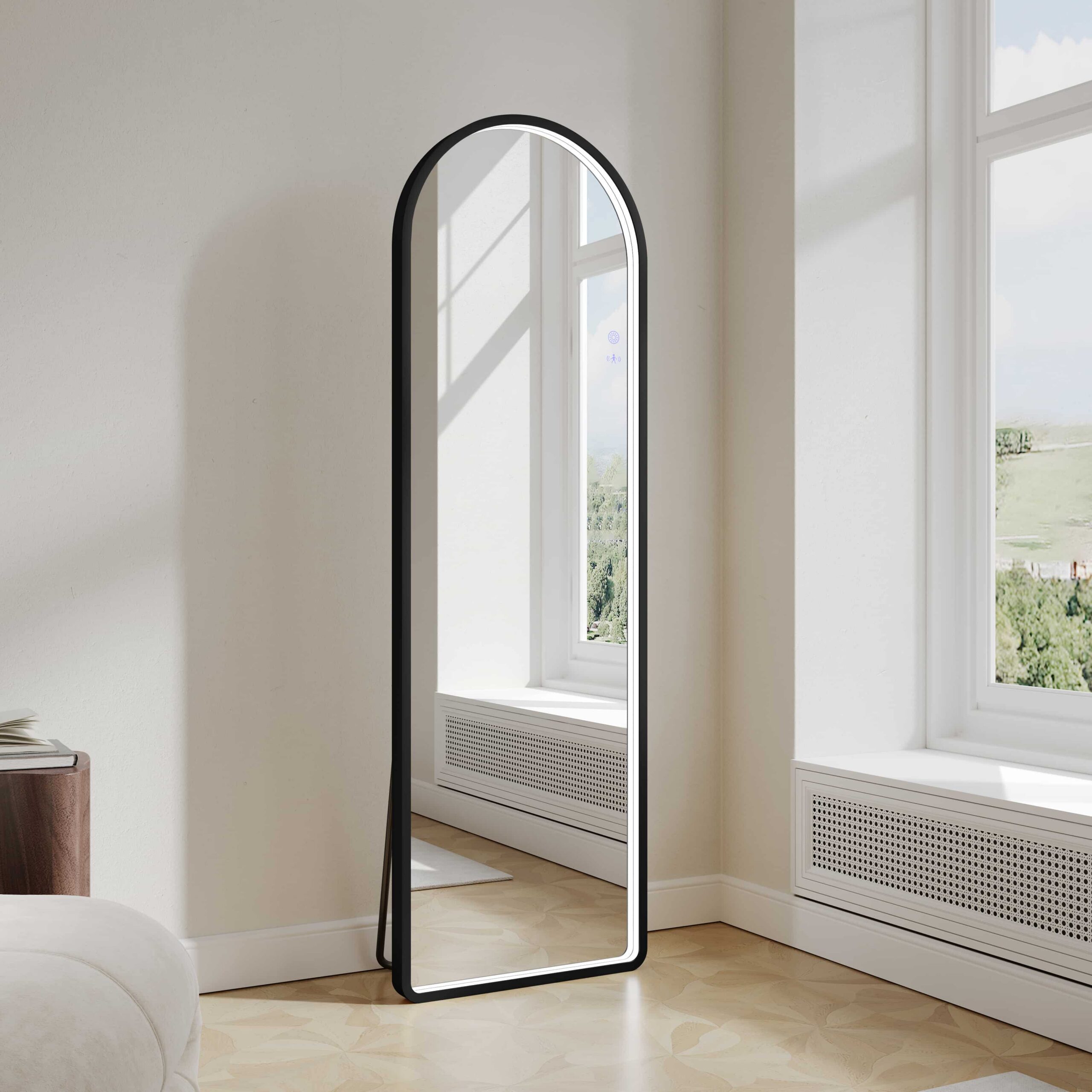 Saga 500×1600mm Freestanding LED Arch Mirror – Matt Black