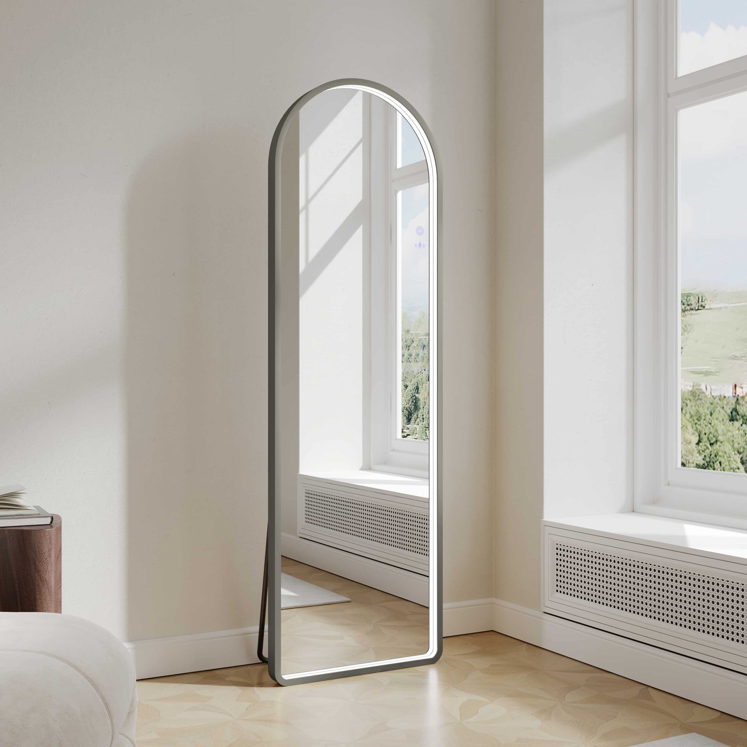 Saga 500×1600mm Freestanding LED Arch Mirror – Gun Metal