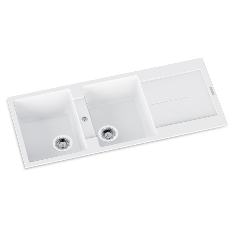 1160x460x200mm White Carysil Granite Double Bowl Kitchen Sink