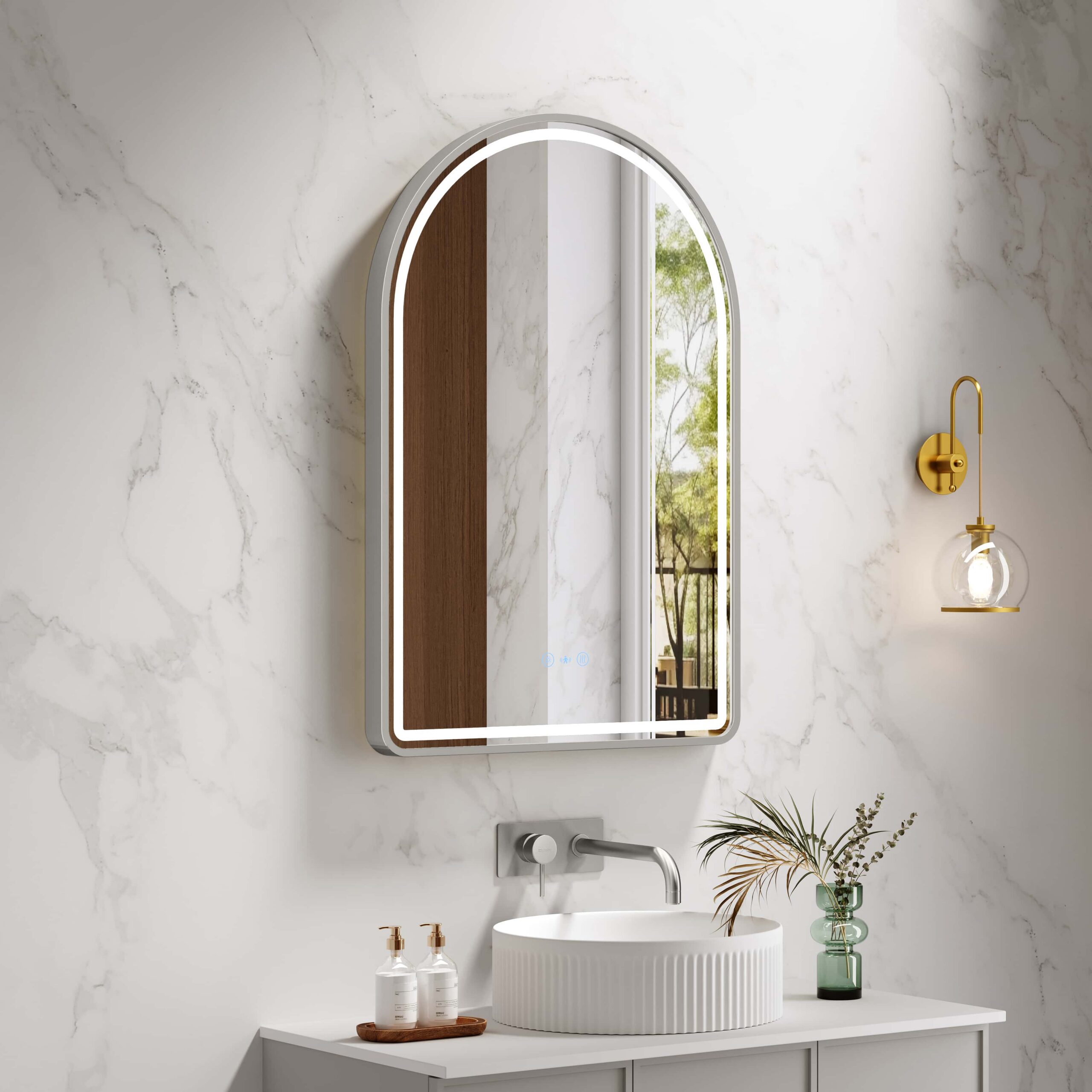 Venus 600×900mm LED Arch Mirror– Brushed Nickel Frame