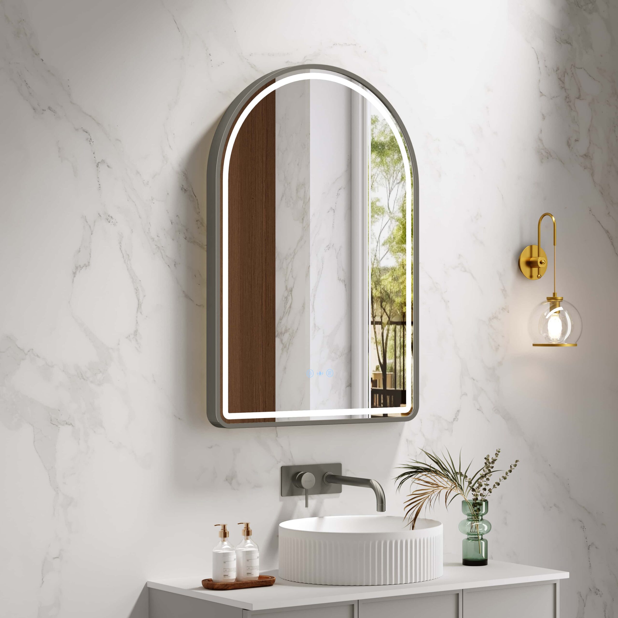 Venus 600×900mm LED Arch Mirror– Gun Metal Frame