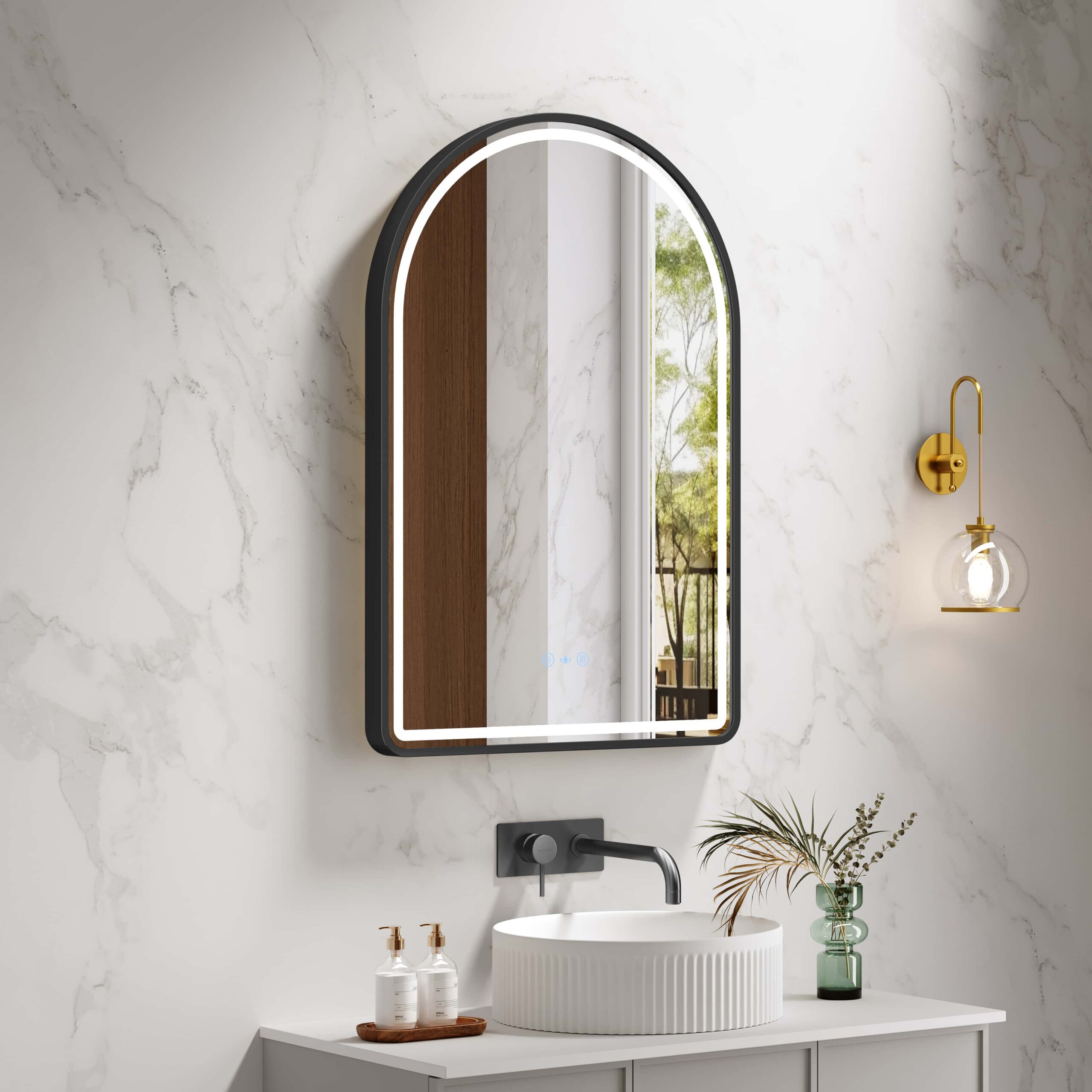 Venus 600×900mm LED Arch Mirror– Matt Black Frame