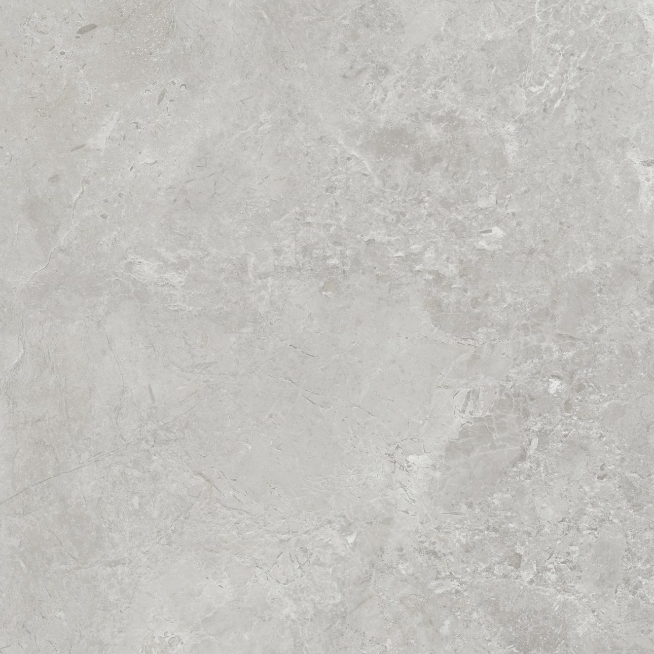 Light grey stone-look porcelain tile with subtle natural veining.