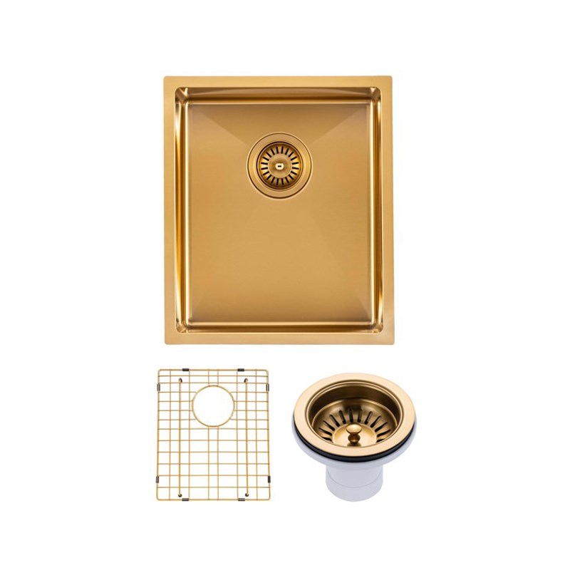 390x450x215mm Brushed Brass Stainless Steel PVD Single Bowl Kitchen Sink
