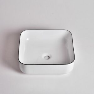 385x385x140mm Gloss White with Black Rim Above Counter Basin