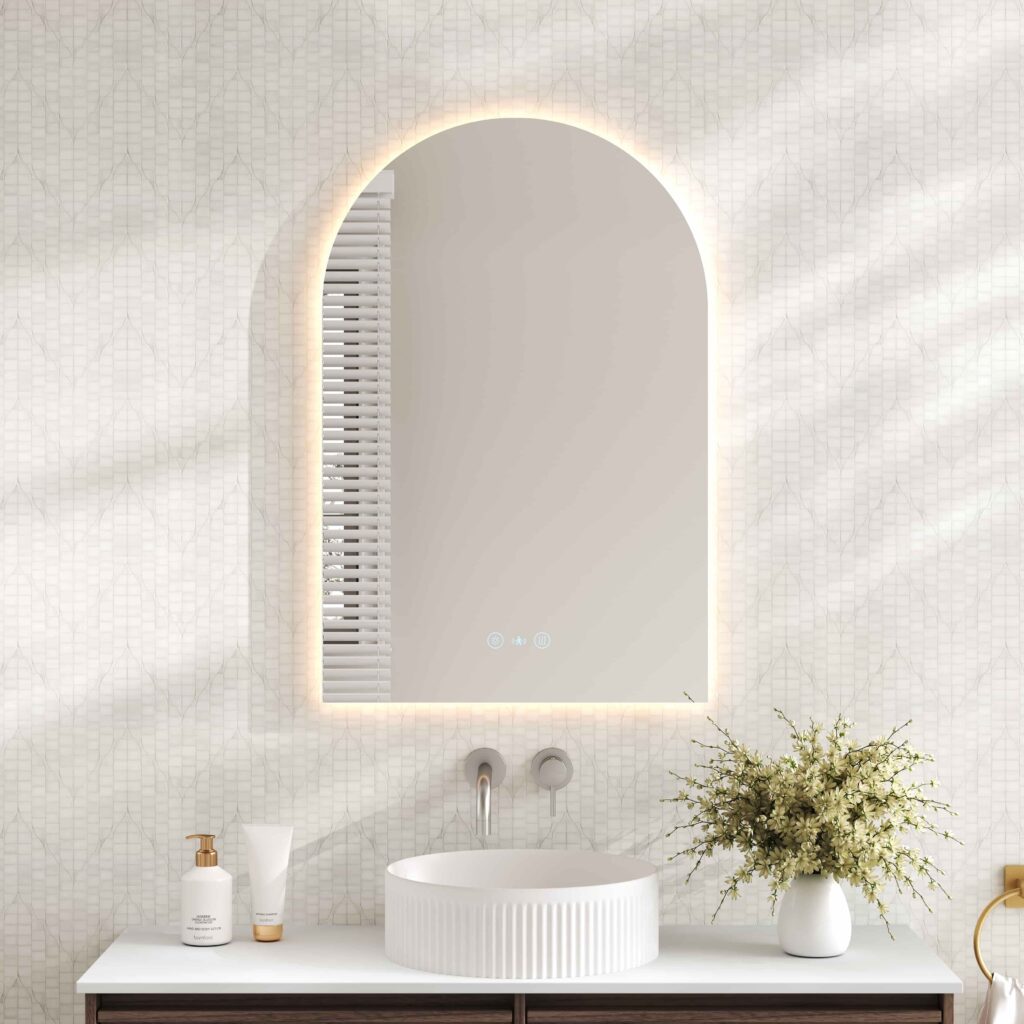 Luna LED Arch Mirror 600 x 900mm – with Adjustable LED Lighting