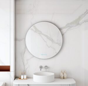 Maia 600/750/900mm LED Round Mirror – Brushed Nickel Frame