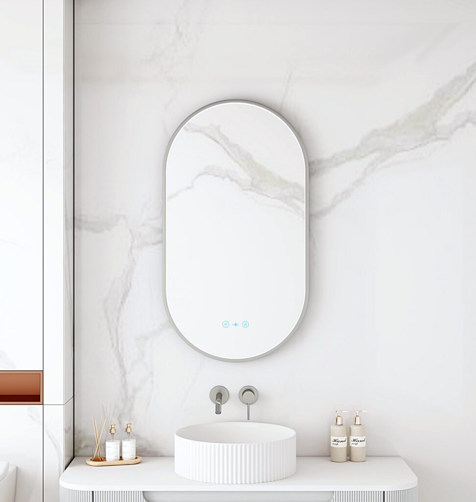 Maia 500×900mm LED Oval Mirror – Gun Metal Frame
