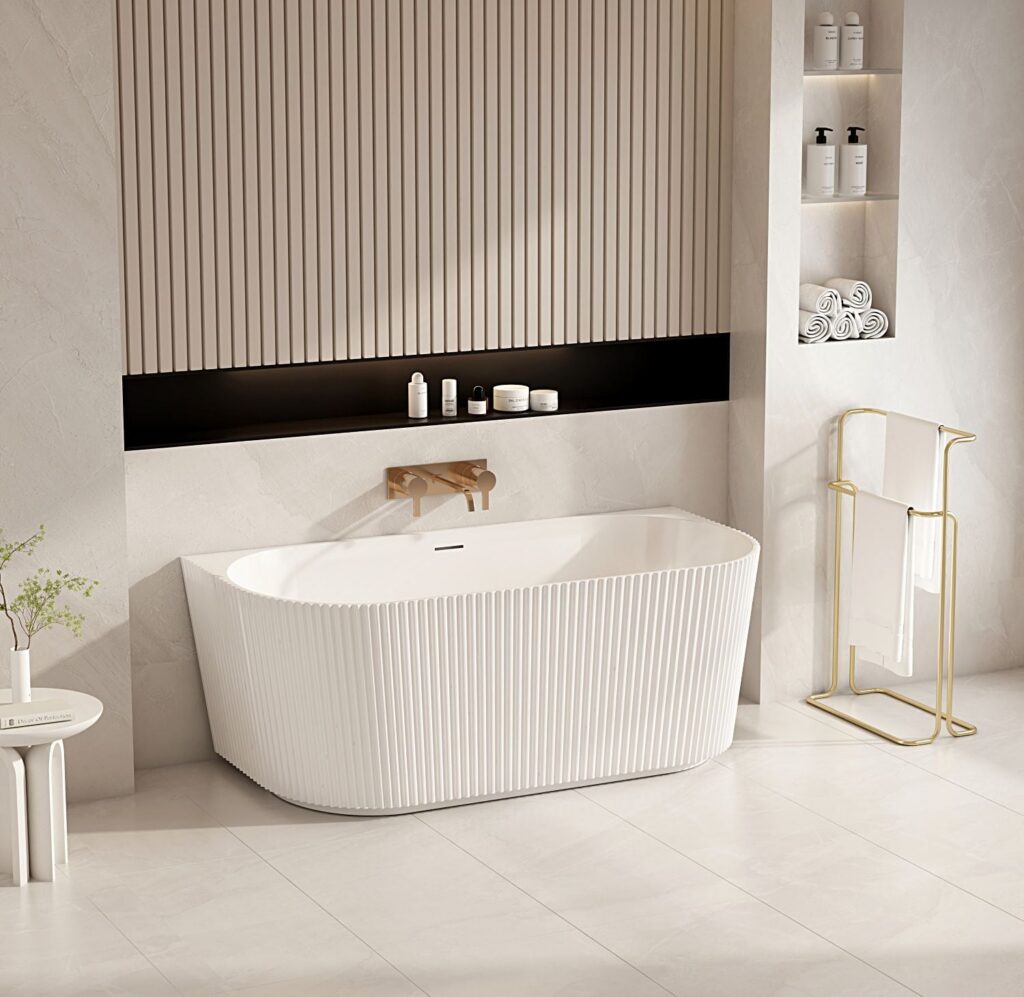Rose Fluted Back-to-Wall Bathtub – Matt White
